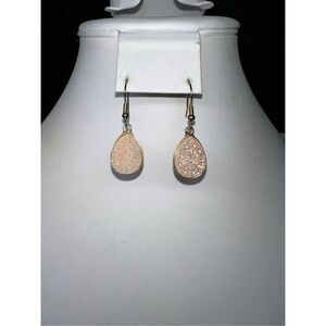Gold Tone and Cream/Pink Sparkly Druzy Small Drop Earrings
